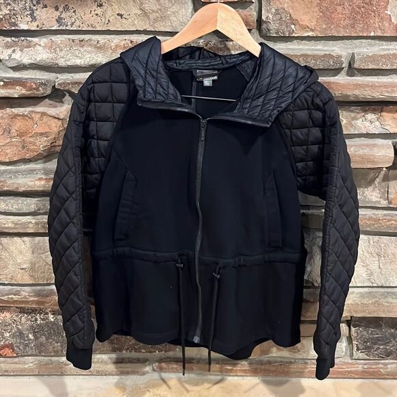 Zella Lilac Black Zip Up Quilted Puffer Hoodie Jacket - Picture 1 of 9